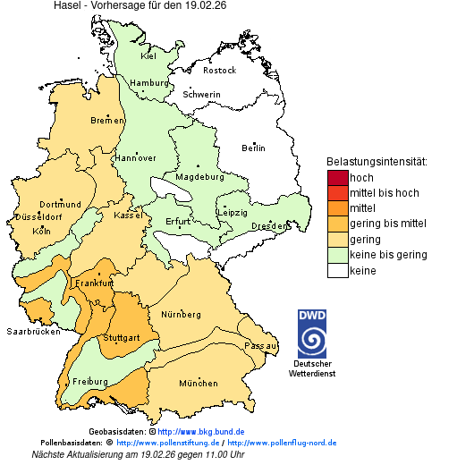 Deutschlandkarte mit Übersicht der Pollenbelastung