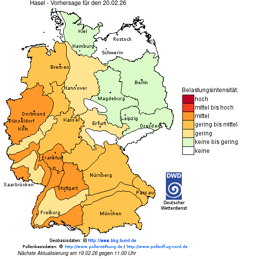 Deutschlandkarte mit Übersicht der Pollenbelastung