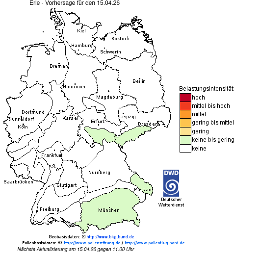 Deutschlandkarte mit Übersicht der Pollenbelastung