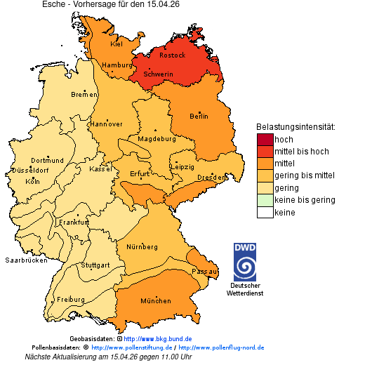 Deutschlandkarte mit Übersicht der Pollenbelastung