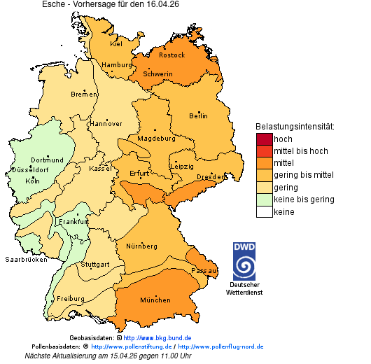 Deutschlandkarte mit Übersicht der Pollenbelastung